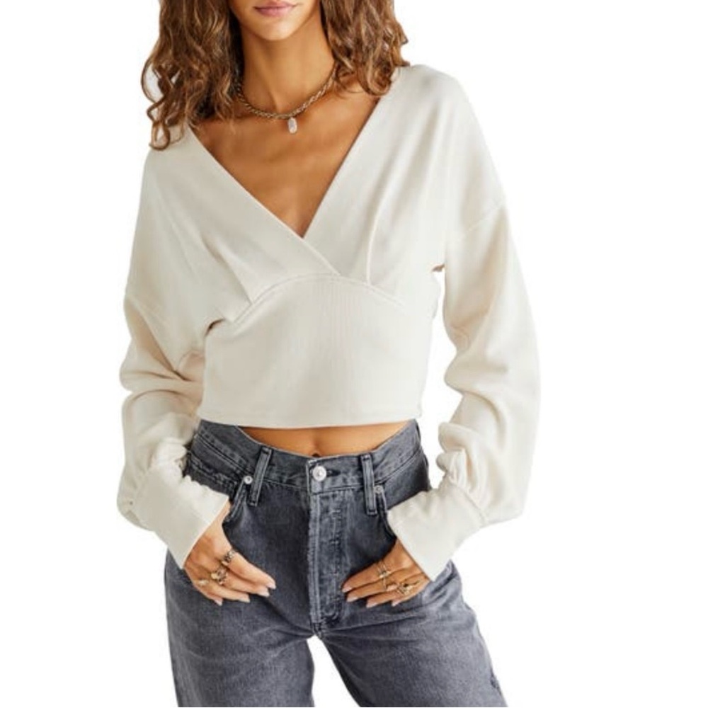 Free People Cream V-Neck Blouse